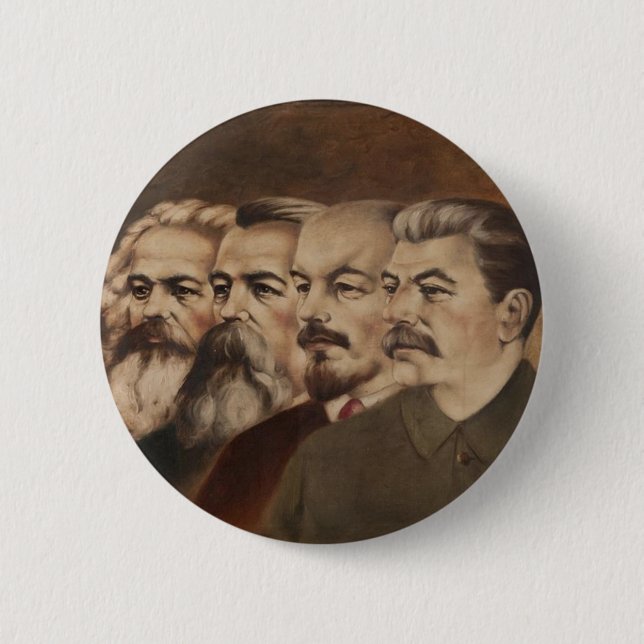 Chapa Redonda De 5 Cm Marx, Engels, Lenin, y Stalin (Anverso)
