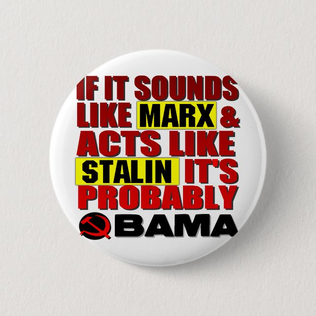 Chapa Redonda De 5 Cm ¿Marx, Stalin? ¡Obama! (Anverso)