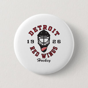 Chapa Redonda De 5 Cm Máscara de Hockey Detroit Red Wings Gris Licencia