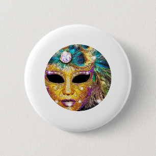 Chapa Redonda De 5 Cm Máscara de oro abstracta del carnaval