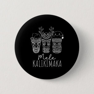 Chapa Redonda De 5 Cm Máscara Tiki de Santa Navidad Hawaiana Mele Kaliki