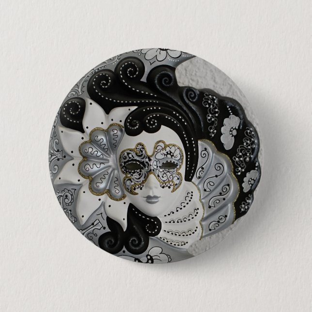 Chapa Redonda De 5 Cm Máscara veneciana dorada plateada (Anverso)