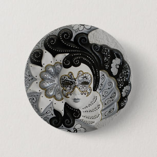 Chapa Redonda De 5 Cm Máscara veneciana dorada plateada