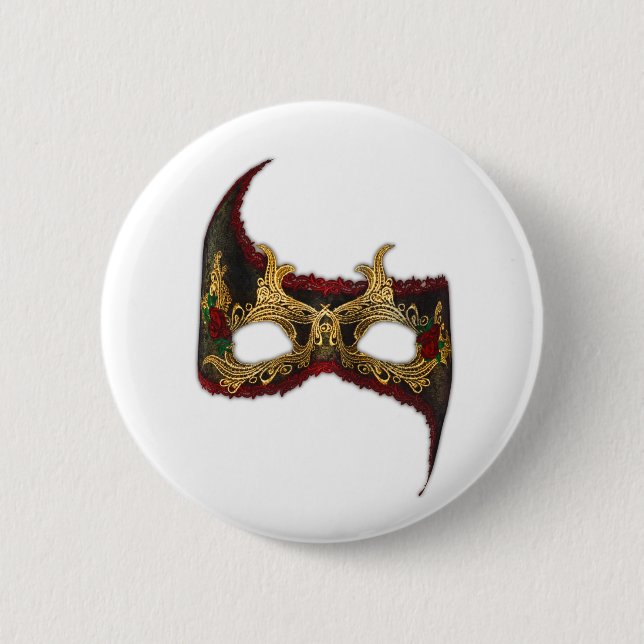 Chapa Redonda De 5 Cm Masque veneciano: Oro y rosa rojo (Anverso)
