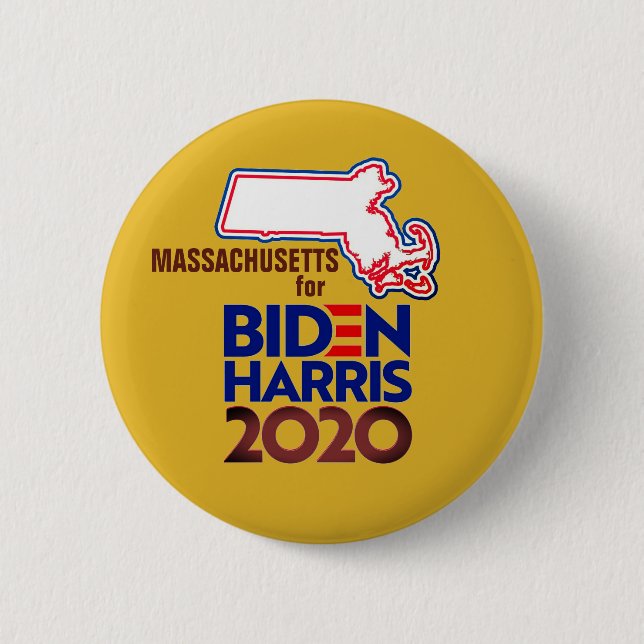 Chapa Redonda De 5 Cm Massachusetts para Biden Harris 2020 (Anverso)