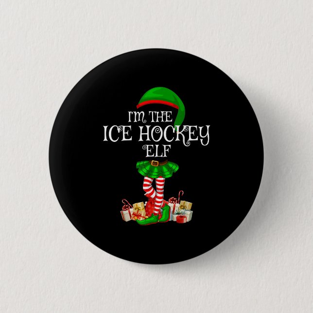 Chapa Redonda De 5 Cm Matching Family Group I'm The Ice Hockey Elf Chris (Anverso)