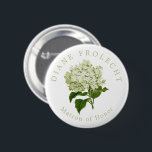 Chapa Redonda De 5 Cm Matrón de honor del Partido de la Boda de Hidrange<br><div class="desc">Ayuda a tu fiesta de bodas a conocerte con estos botones increíblemente sencillos y divertidos, que incluyen un nombre revestido de forma sencilla y personalizar, un texto con arcos y el título que jugarán en tu día de bodas. El texto verde sabio de la moda rodea un ilustracion antiguo de...</div>