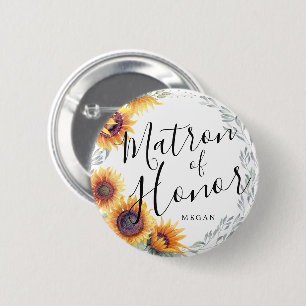 Chapa Redonda De 5 Cm Matrón de honor Florales de girasol boda personali