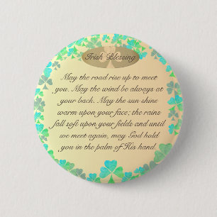 Chapa Redonda De 5 Cm "May the road rise up..." Irish Blessing Shamrocks