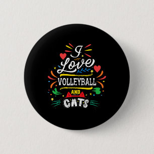 Chapa Redonda De 5 Cm Me Encanta El Voleibol Y Los Gatos - Regalos De Vo