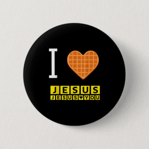 Chapa Redonda De 5 Cm Me Encanta Jesús Waffle Heart Funny Desayuno Crist