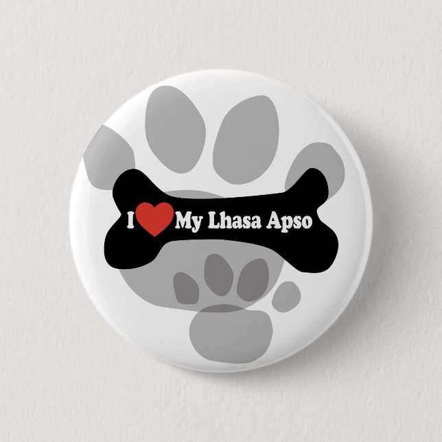 Chapa Redonda De 5 Cm Me encanta mi lahasa apso - hueso de perro (Anverso)