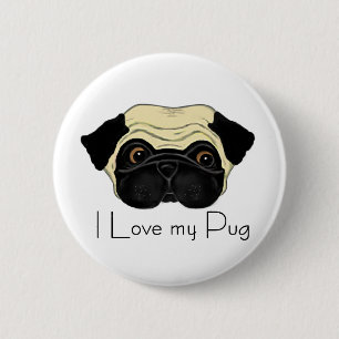 Chapa Redonda De 5 Cm Me encanta mi pug lindo pug y mi cita de amor