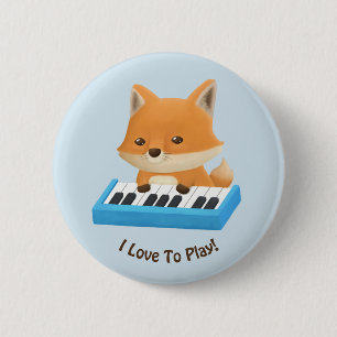 Chapa Redonda De 5 Cm Me encanta tocar Cute Fox en Piano Kids Button