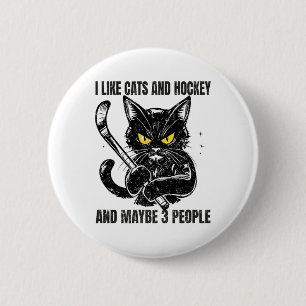 Chapa Redonda De 5 Cm Me gustan los gatos y el hockey y tal vez 3 person