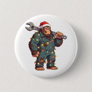 Chapa Redonda De 5 Cm Mecánico de Bigfoot Sasquatch Navidad Cuello Azul