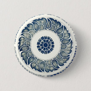 Chapa Redonda De 5 Cm Medallón Chino: Chinoiserie Azul Índigo