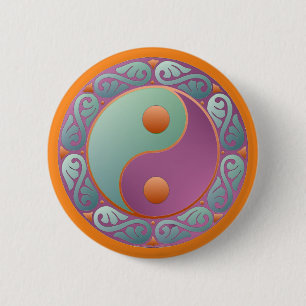 Chapa Redonda De 5 Cm Medallón Yin Yang Violeta Turquesa