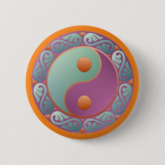 Chapa Redonda De 5 Cm Medallón Yin Yang Violeta Turquesa (Anverso)