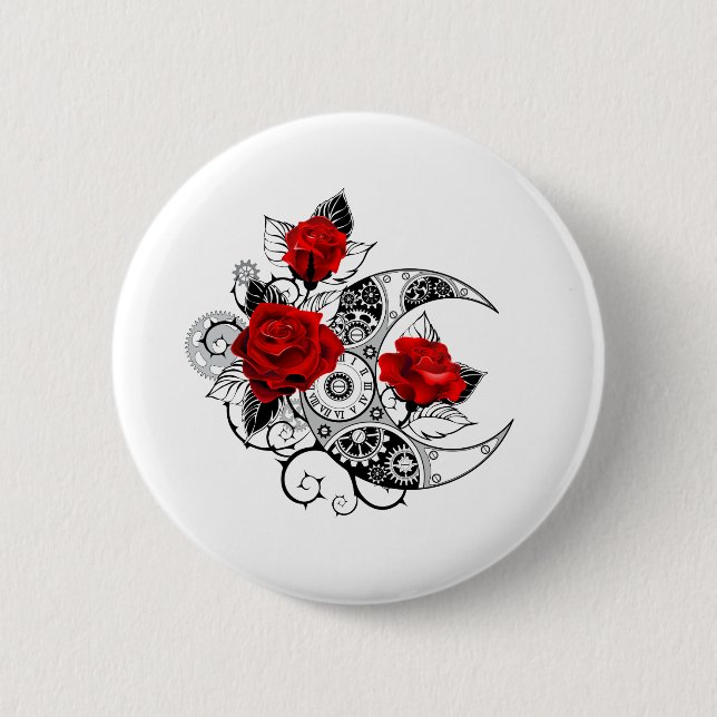 Chapa Redonda De 5 Cm Media luna mecánica con rosas rojas (Anverso)