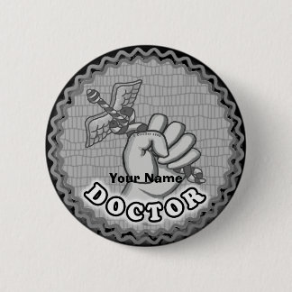 Chapa Redonda De 5 Cm Médica de nombres personalizado Caduceus Hand