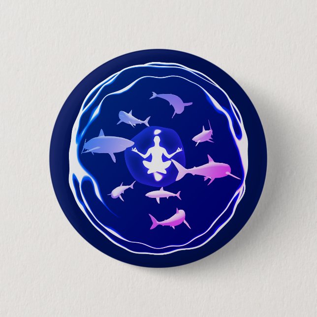Chapa Redonda De 5 Cm Medición subacuática | Nadar Con Tiburones (Anverso)