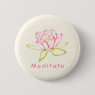 Chapa Redonda De 5 Cm Meditar. Ilustracion Lotus Flower / Water Lily
