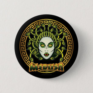 Chapa Redonda De 5 Cm MEDUSA Antigua Gorgona Mitología Griega Halloween