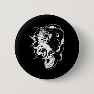 Chapa Redonda De 5 Cm Medusa Blackwork Tattoo Flash