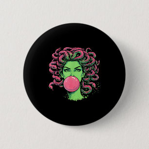 Chapa Redonda De 5 Cm Medusa chicle de burbujas serpiente mitológica gri