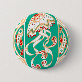 Chapa Redonda De 5 Cm Medusas de Nouveau del arte oro de la turquesa del