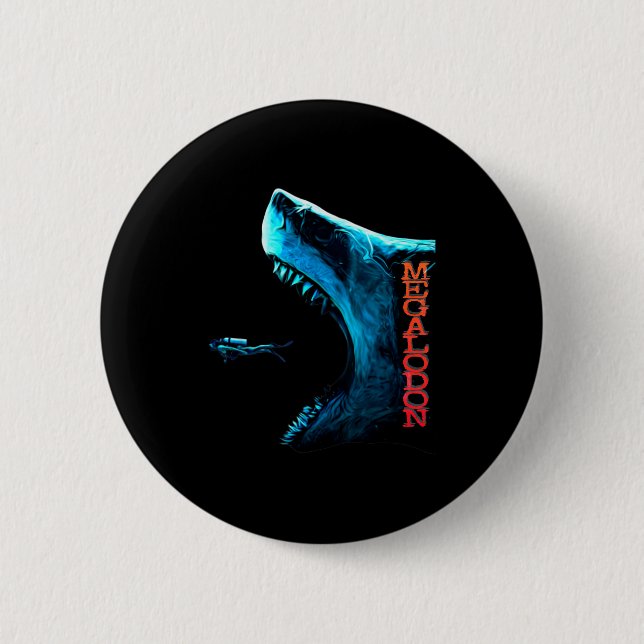 Chapa Redonda De 5 Cm Megalodon Primeval Shark Dorsal Fin Teeth Ocean Pr (Anverso)