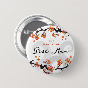 Chapa Redonda De 5 Cm MEJOR HOMBRE Flores Tropicales Swirls Boda Etiquet