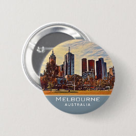 Chapa Redonda De 5 Cm Melbourne Australia Skyline Watercolor Art