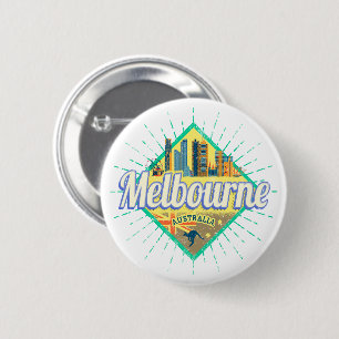 Chapa Redonda De 5 Cm Melbourne Victoria Australia Retro Skyline Vintage