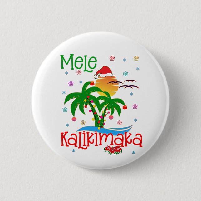Chapa Redonda De 5 Cm Mele Kalikimaka Hawai Feliz Navidad Aloha  (Anverso)