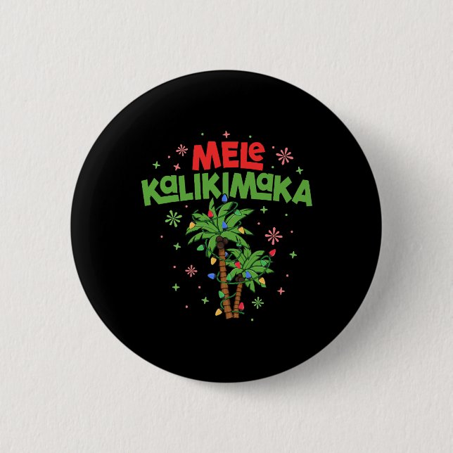 Chapa Redonda De 5 Cm Mele Kalikimaka Navidades hawaianos con luz de árb (Anverso)