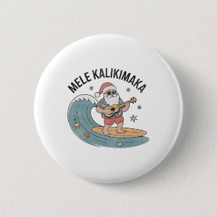 Chapa Redonda De 5 Cm Mele Kalikimaka Surfing Santa Ukulele Hawaiano Nav