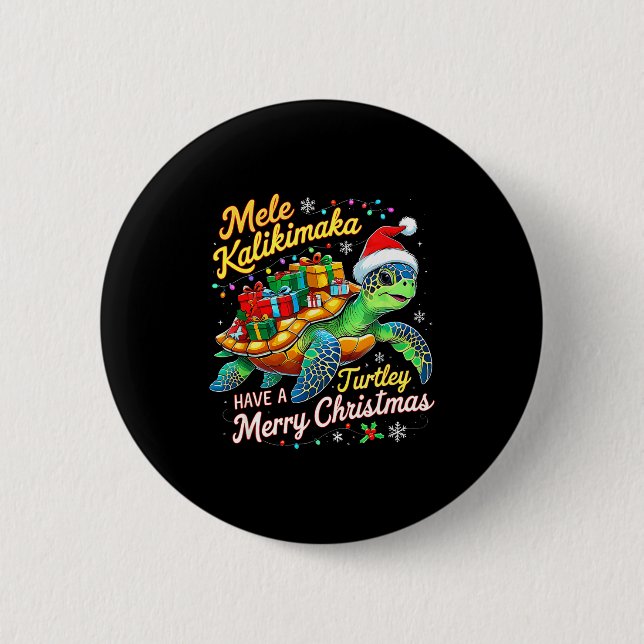Chapa Redonda De 5 Cm Mele Kalikimaka Turtley Have A Merry Christmas  (Anverso)