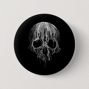 Chapa Redonda De 5 Cm Melting Skull Black White Art Grapheen
