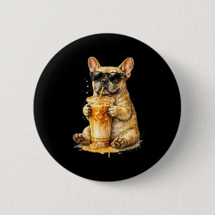 Chapa Redonda De 5 Cm Meme de perro bebiendo café helado divertido anima