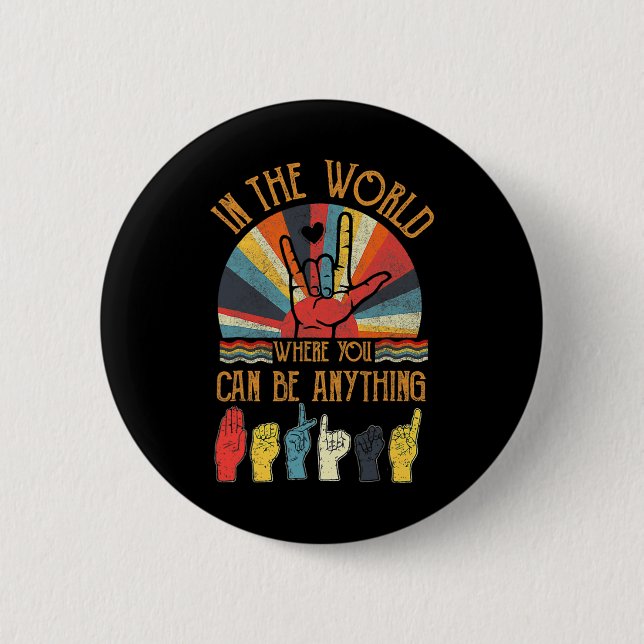 Chapa Redonda De 5 Cm Menor bondad retro Autismo Conciencia Mes ASL Vint (Anverso)