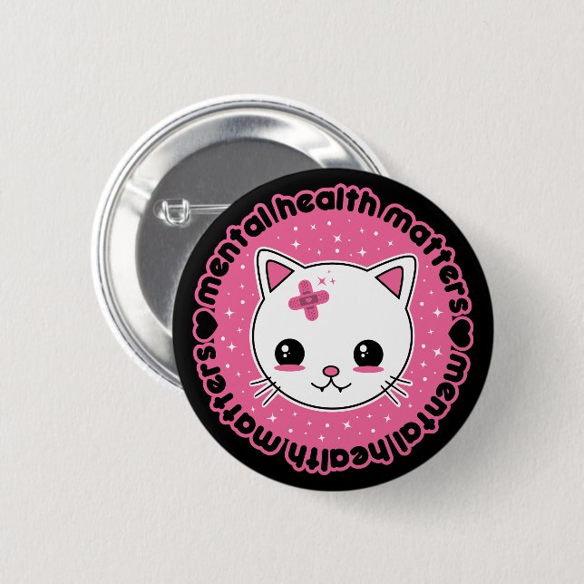 Chapa Redonda De 5 Cm Mental Health Matters Kawaii Cat (Anverso y reverso)