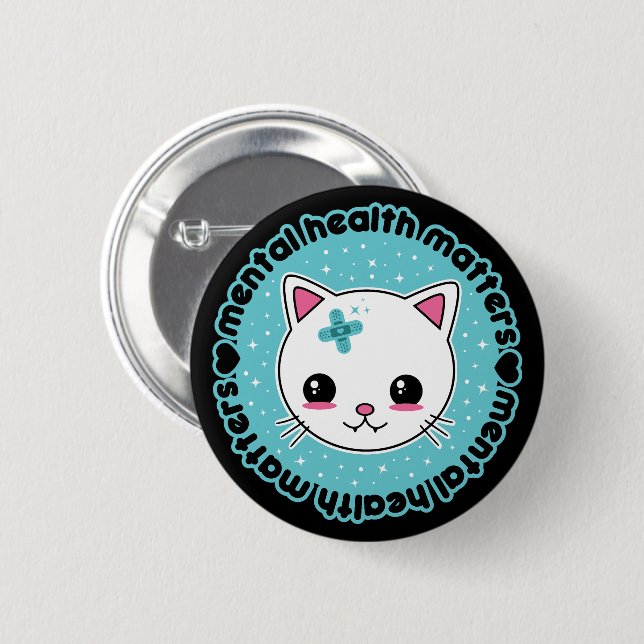 Chapa Redonda De 5 Cm Mental Health Matters Kawaii Cat (Anverso y reverso)