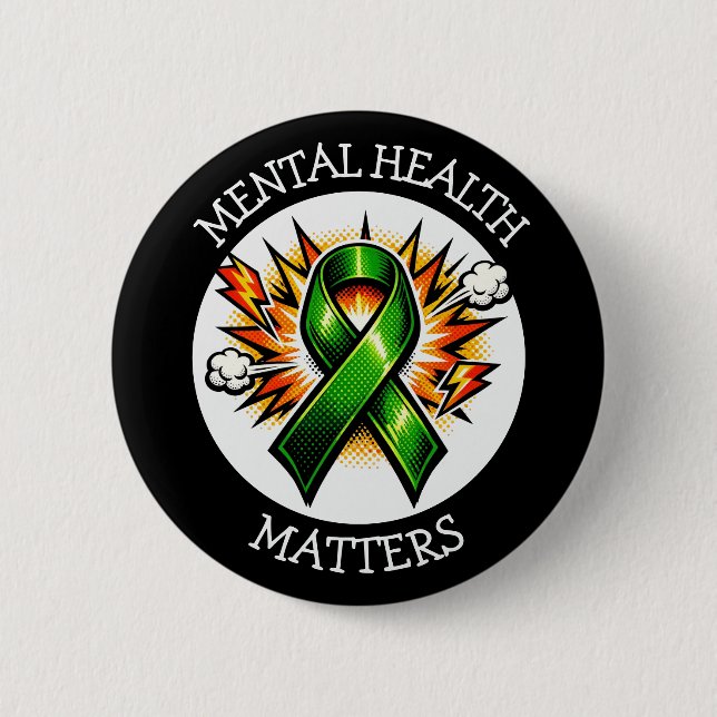 Chapa Redonda De 5 Cm Mental Health Matters Pop Art Green Ribbon (Anverso)