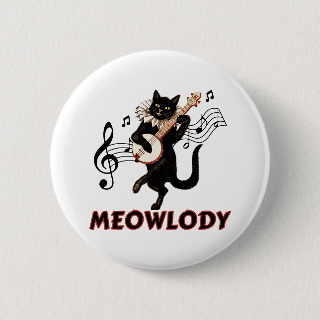 Chapa Redonda De 5 Cm Meolody Cat Music Guitar (Anverso)