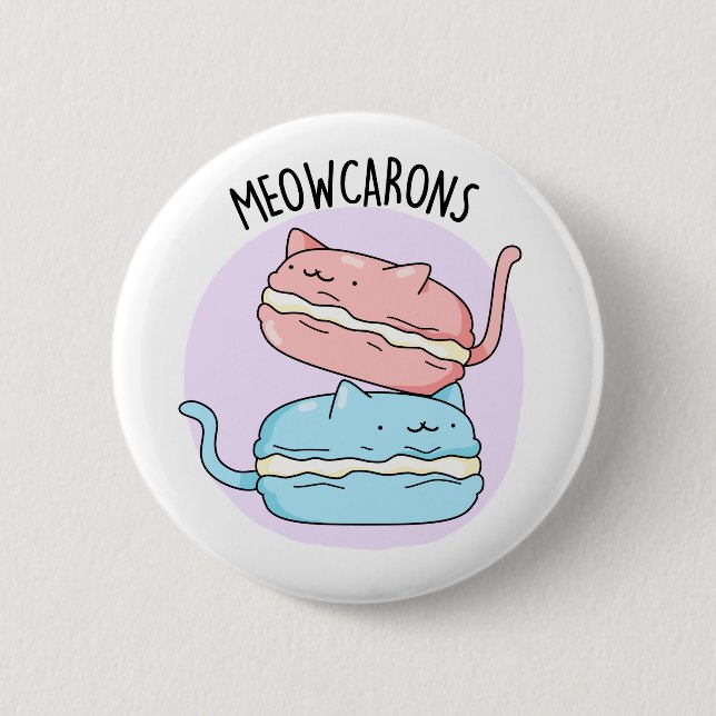 Chapa Redonda De 5 Cm Meowcarons Funny Macaron Pun (Anverso)