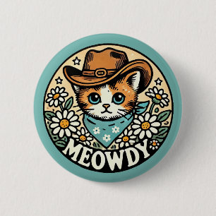 Chapa Redonda De 5 Cm Meowdy Cowboy Kitty Cat