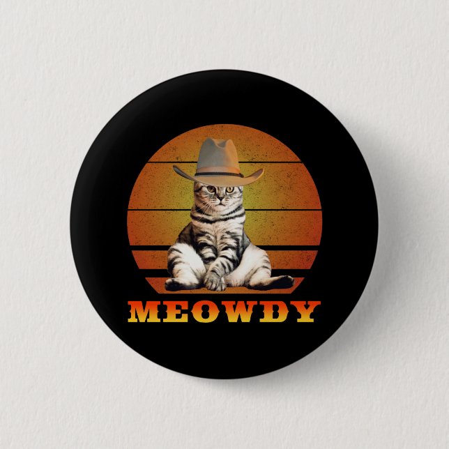 Chapa Redonda De 5 Cm Meowdy Funny Cowboy Cat (Anverso)