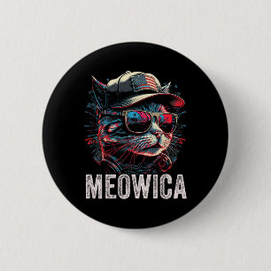 Chapa Redonda De 5 Cm Meowica 4 De Julio Cat Bandera Estadounidense Ee.